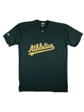 Majestic Tab MLB Oakland Athletic A's Baseball Team Fan Henley Green 2X Shirt